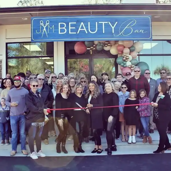 JAM Beauty Bar team and community at the salon ribbon cutting
