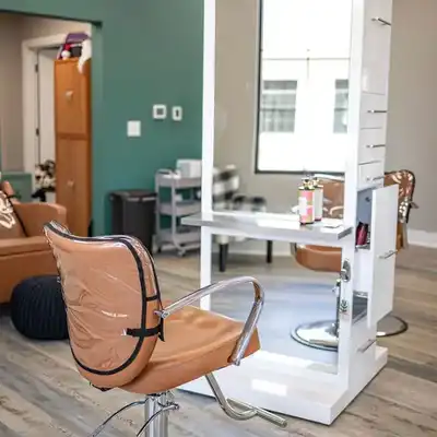 A bright styling station inside JAM Beauty Bar